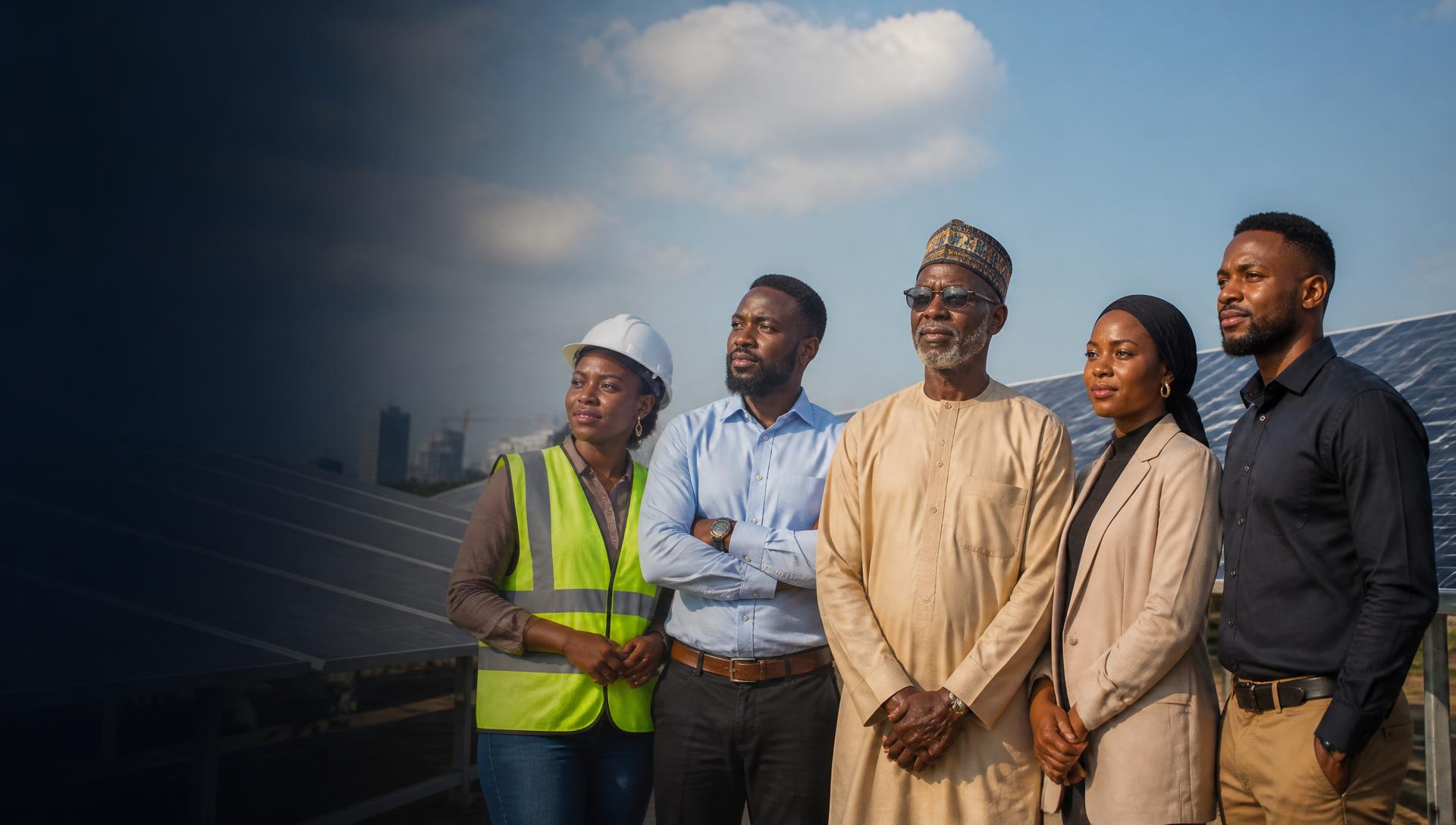 Nigerian infrastructure professionals and community leaders at a solar project