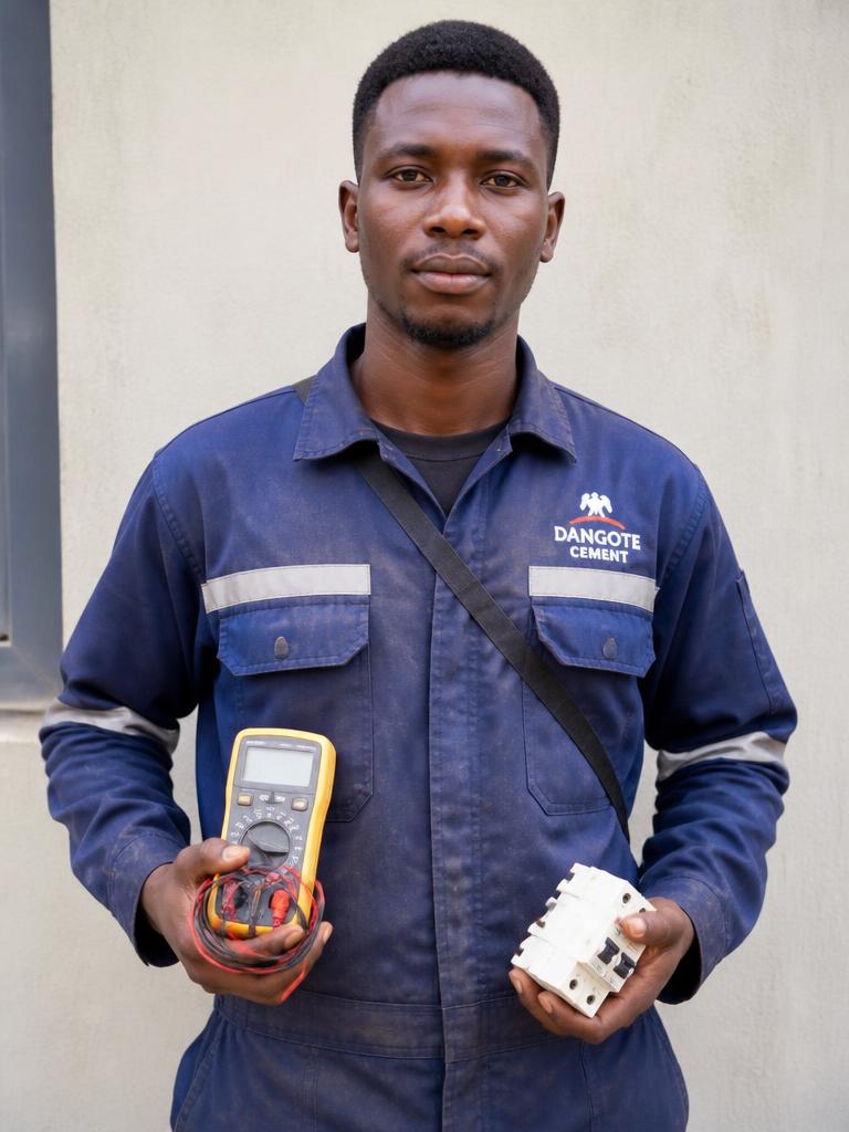 Portrait of a Nigerian electrician in workwear