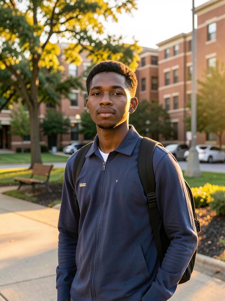 Portrait of a young Nigerian graduate student on a US campus