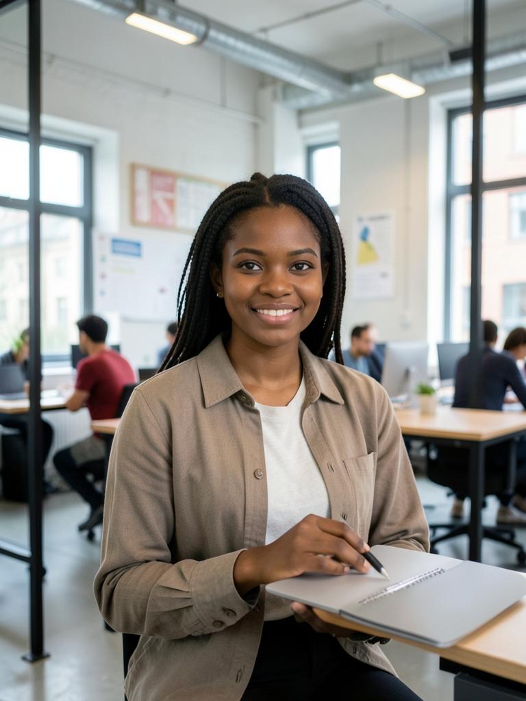 Portrait of a young Nigerian designer in a Berlin coworking office
