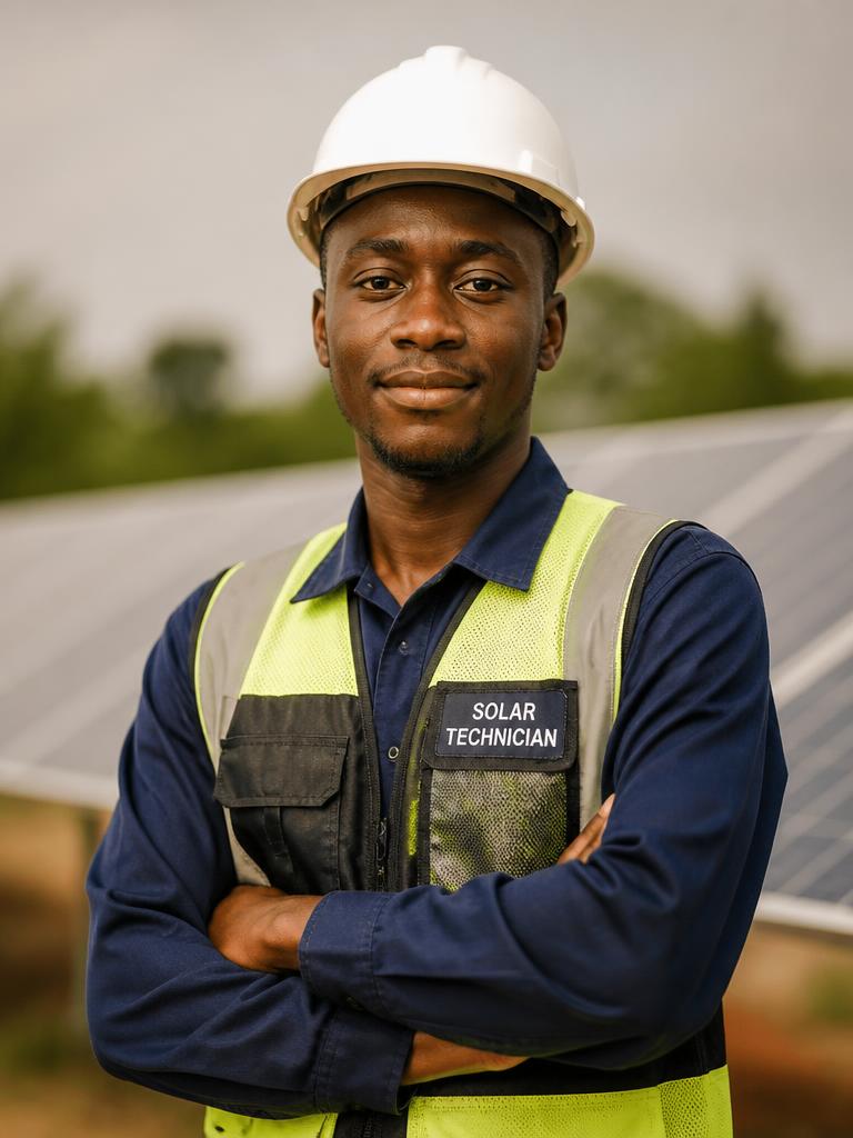 Portrait of a Nigerian solar technician on site