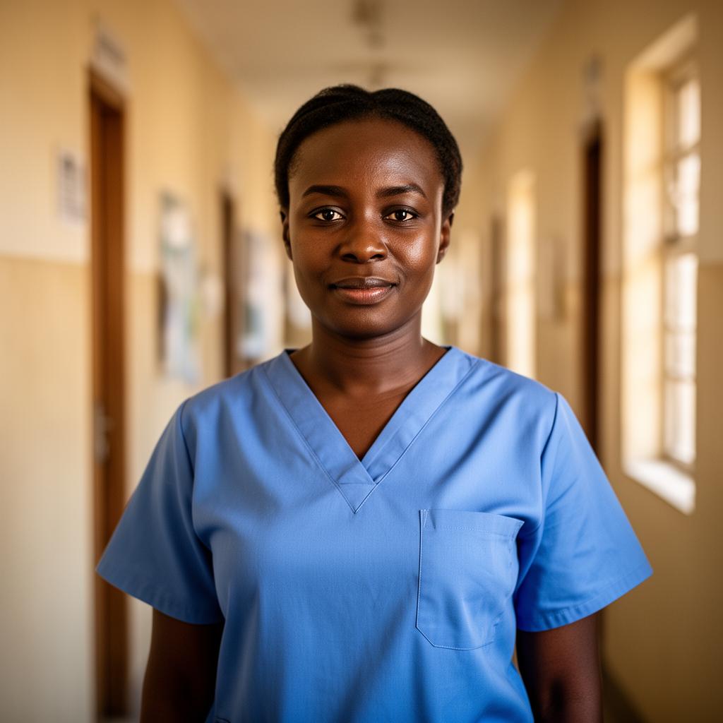Portrait of a Nigerian nurse in scrubs