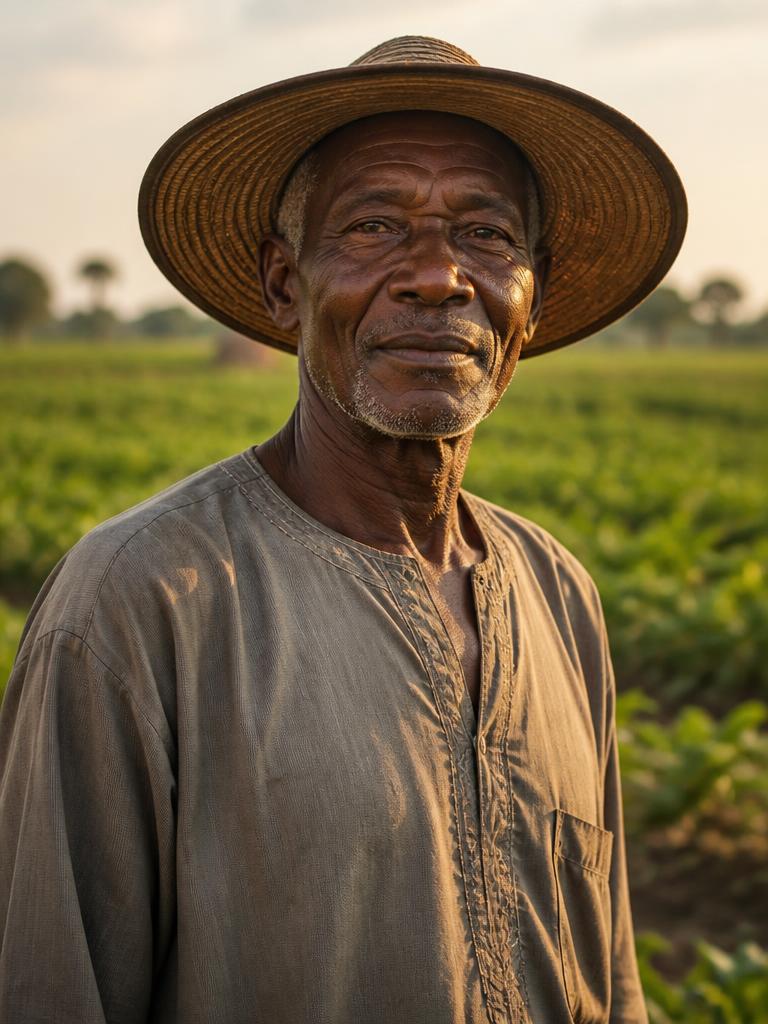 Portrait of an older Nigerian farmer in a field